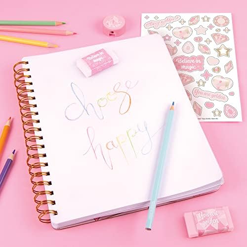 Make it Real 3C4G- Pink & Gold All-in-1 Sketchbook Set - Unlined Diary, Journal & Sketchbook for Kids - Includes Pencils, Stickers & More - Perfect Drawing Kit for Girls - Creative Kids Sketch Pad