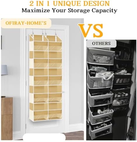 Ofiray-home Over the Door Organizer 5 Tiers,Extra Large Behind Door Storage of 10 Compartments,80 lbs Weight Capacity Over the Door Storage, Door Hanging Organizer for Closet, Diaper Organizer, Camel