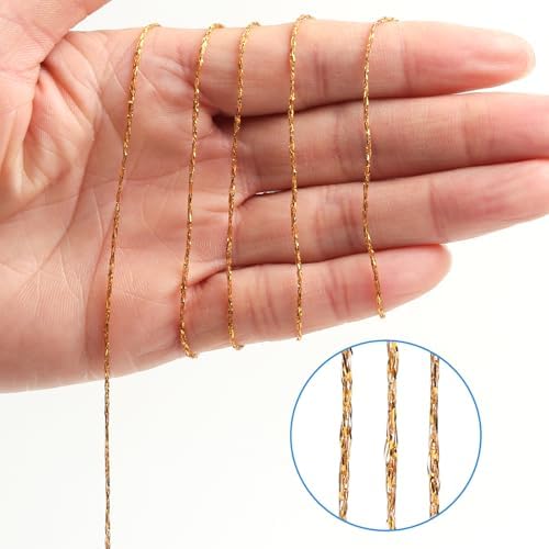 Gold String Twine 328 Feet 1.5mm for Ornaments Christmas String Twine for Gift Wrapping Inelastic Glitter Gold Cording for Crafts Thread Wedding DIY Decoration