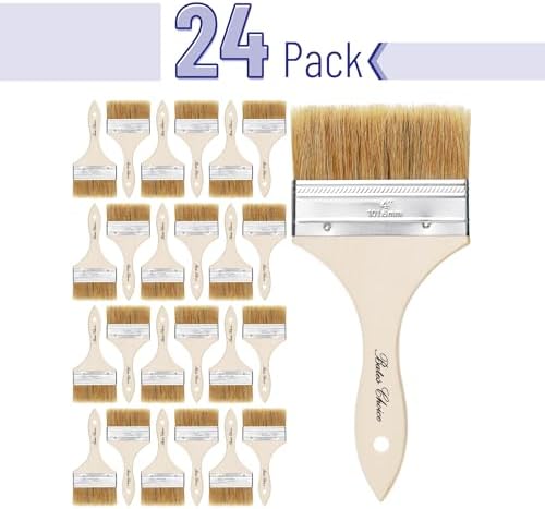 Bates- Chip Brushes, 4 Inch, 24 Pack, 4 Inch Paint Brushes with Ergonomic Wooden Handle, Natural Bristle