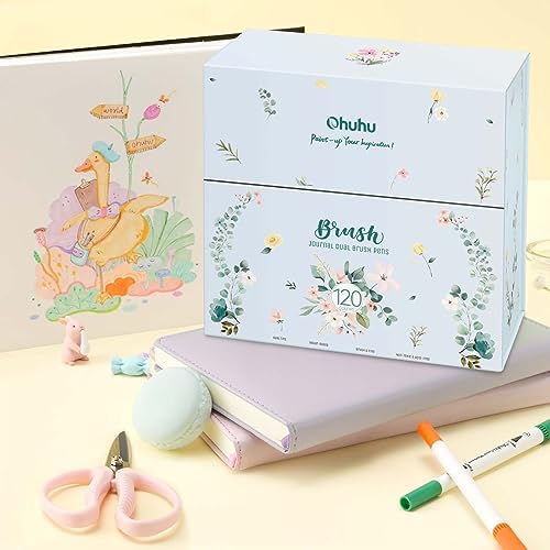 Ohuhu Adult Coloring Book Markers 120 Color Dual Tip Water-Based-Maui-White | No Bleed Coloring Markers Fineliner & Brush Drawing Pens Art Pens for Kids Adults Sketch Journal