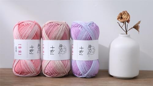 Fine Knitted and Crocheted Cotton Yarn, 100% Long Staple Cotton Yarn Multicolour Gradient Yarn, Infant Sports, 2 Packages 100 g/3.52 oz (50 g/162 yds per Strand) - sc07