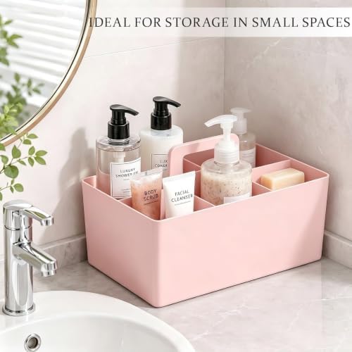 Multipurpose Caddy Organizer with Handle Plastic Desk Storage, Pink