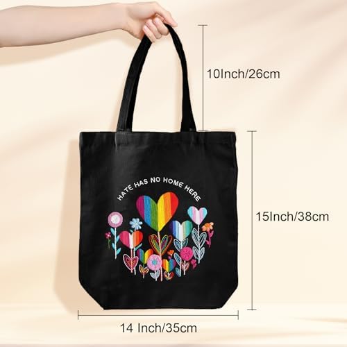 Louise Maelys Embroidery Kit, Rainbow Heart Canvas Tote Bag DIY Craft Set