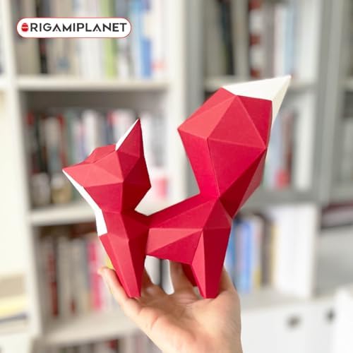 Red Fox 3D Origami Paper Craft Kit, Creative Handmade Paper Art for Home Decor, Unique DIY Animal Models Papercraft Set Present for Lady/Wife/Woman