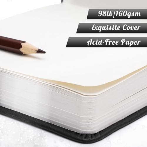 Hardcover Pocket Sketchbook 5 x 5 in, 80 Sheets Small Sketch Book, Black