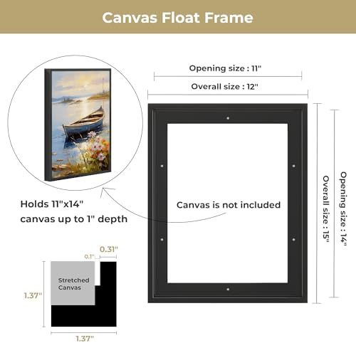 Venusmiles Canvas Frame 11x14 Frame for Canvas Painting Floating for 1" Deep, Floater for Canvas Artist Panel Oil Painting Wall Art Décor, Vertical or Horizontal Picture Wall Decor, Black