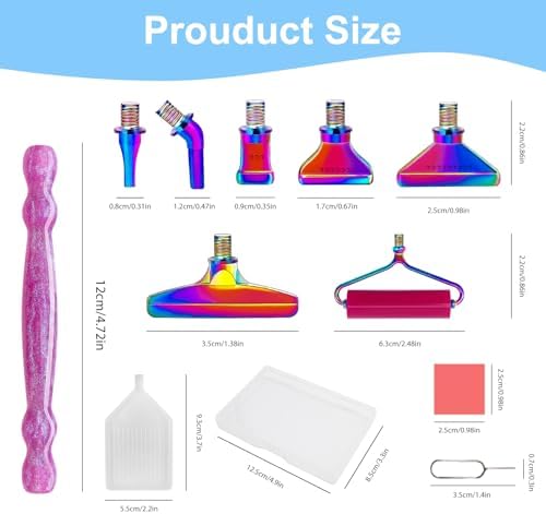 Diamond Painting Pen Kit - 7 Metal Tip Diamond Art Tools, 5D Diamond Painting Accessories for Adults Beginners, Resin Pen with Straight/Bent/Flat/Roller Nibs, Tray & Clay