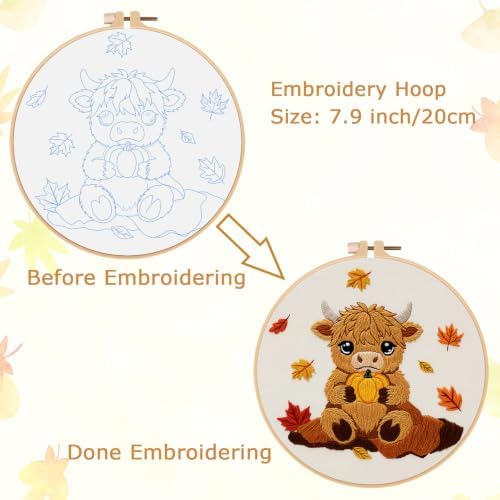 Louise Maelys Highland Cow Embroidery Kit for Beginners（Autumn