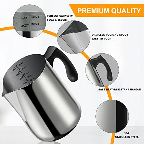 BBAXI Candle Making Pouring Pot, 1500 ML/50 OZ Candle Pouring Pitcher, 304 Stainless Steel Candle Making Pitcher with Heat-Resistant Handle and Dripless Pouring Spout Design (Pack of 2)