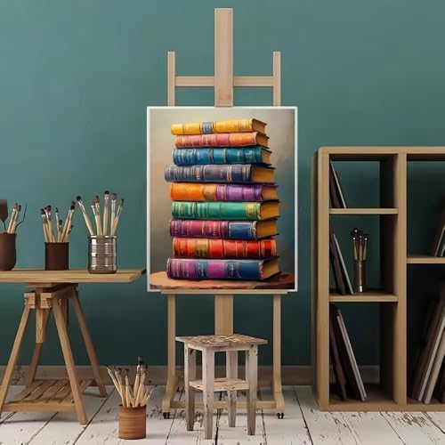 Natuyalo Paint by Numbers for Adults, Stacked Books Paint by Numbers Kit on Canvas for Beginners, Number Painting Set Art Craft Supplies, 3 Paintbrushes and Acrylic Paint 16x20 inch