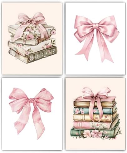 XUNLURY Coquette Pink Bow Book Diamond Art Kits 4 Pcs, Vintage Flower Books Diamond Painting Kits for Adults Girls Beginners, Full Drill Diamonds Dots for Home Decor, 9.8x11.8 Inch
