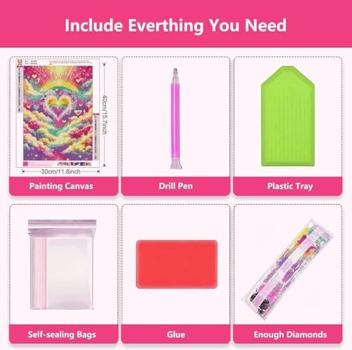 Axquilon Rainbow Heart Diamond Art Kits for Adults 12x16in