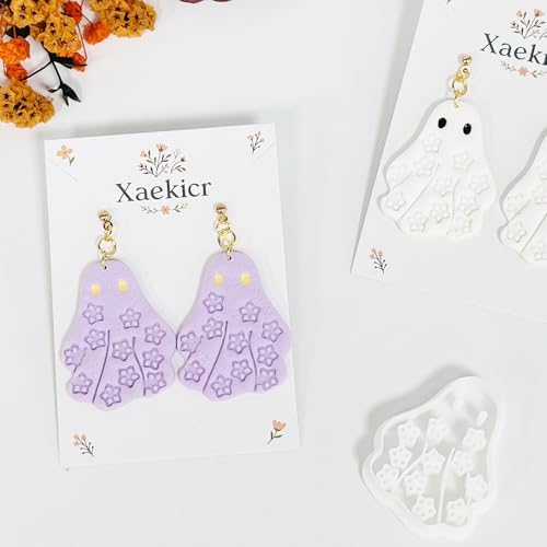 Xaekicr Halloween Ghost Polymer Clay Cutters with Floral Pattern – Cute Clay Earring Cutters Set for DIY Earrings – Polymer Clay Molds and Clay Tools for Halloween Jewelry Making
