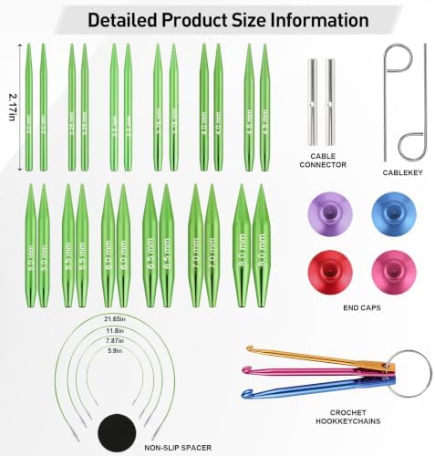 Hzkokon 2.17 Inch Short Interchangeable Knitting Needles Set (Green)