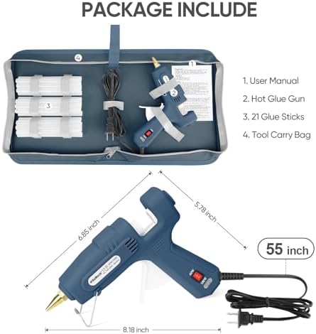 RoMech 60/100W Dual Temp Hot Glue Gun and Sticks Set, Full Size with Case