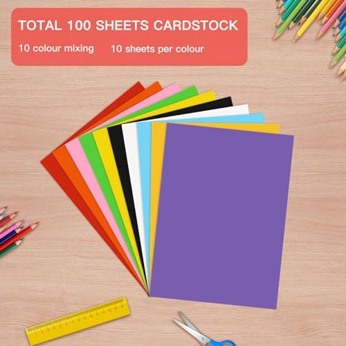 100 Sheets Colored Cardstock Paper A4 Size, 67lb/180 gsm Curated 10-Color Essential & Trending Card Stock for Printing, DIY Crafts, Card Making, Scrapbooking, Party Decorations, School Supplies