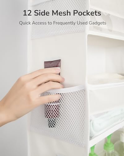 ULG Over The Door Organizer with 6 Large Pockets 12 Side Pockets, 50lbs Weight Capacity Door Hanging Organizer for Bedroom, Bathroom, Pantry, Nursery Storage, Beige (Pack of 3)