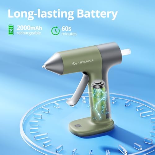 Tilswall Cordless Hot Glue Gun W106 with 30s Fast Preheating Olive Green