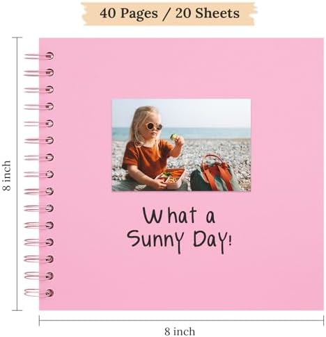 Scrapbook Photo Album 8"x8" 20 Sheets 40 Pages Hardcover Kraft Paper Pink