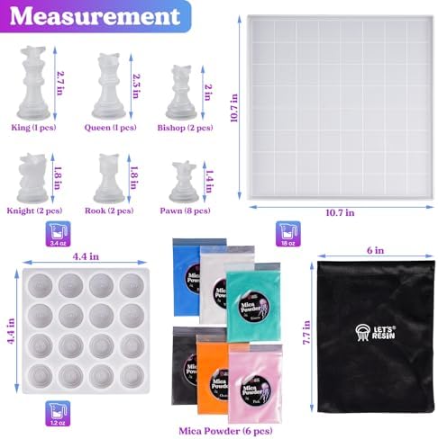 LET'S RESIN Chess Molds for Resin Casting, Upgraded Resin Chess Set Molds