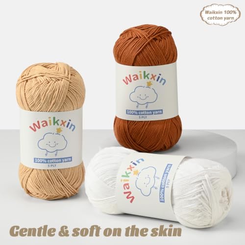 3 Pack of 100% Cotton Yarn for Crocheting,Baby Yarn for Crocheting Soft,5 Ply Milk Cotton Yarn,#2 Sport Weight Cotton Yarn,10.6oz/787.4yds Amigurumi Yarn for Puzzle,Clothes&DIY Crafts.(3 Milky White)