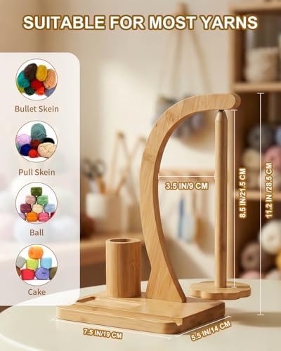 SPEENSUN Magnetic Bamboo Yarn Holder with Phone Stand, Natural