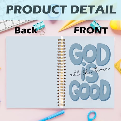 Yhtrg Blue Preppy God Is Good Notebooks, Brown Christian Spiral Notebook Gift for Women, Bible Journaling Notebooks for Office School Supplies, 5.5x8.3 Inch
