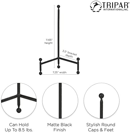 TRIPAR Modern Tripod Easel Display, Black Finish - Lightweight & Durable Design - Perfect for Displaying Decorative Pictures, Artwork, Plates, Tiles, & More (12 Inch)