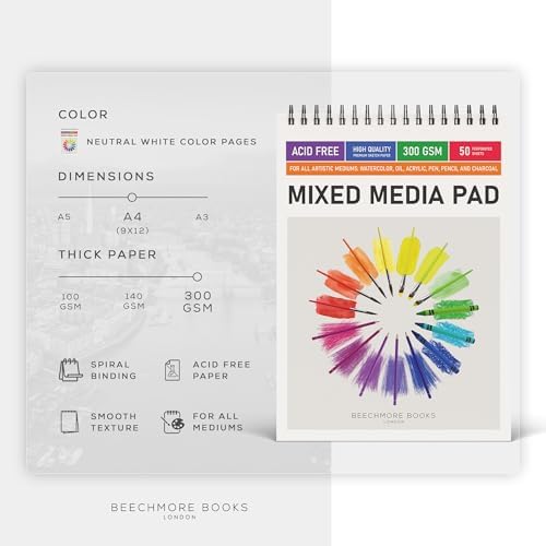 Beechmore Books 9x12 Watercolor Sketchpad 300 GSM/140lb 50 Sheets