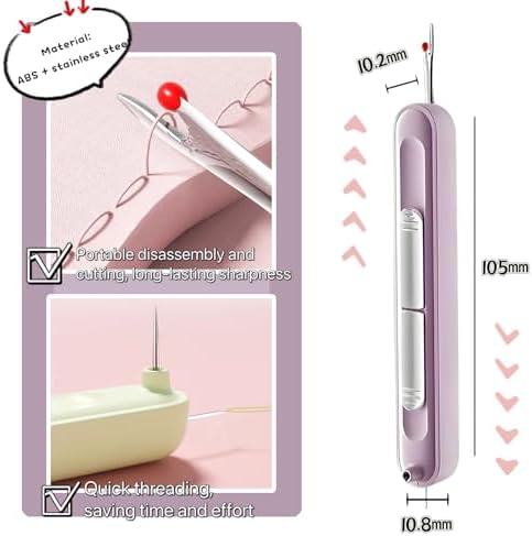 Upgraded 2 in 1 Automatic Needle Threaders Seam Ripper,Quilting Supplies Sewing Kit,Quick Sewing Machine Loop Needle Threaders (2PCS-Purple)
