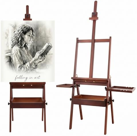 Falling in Art Large Wooden Painting Easel with Storage Drawer and Palettes