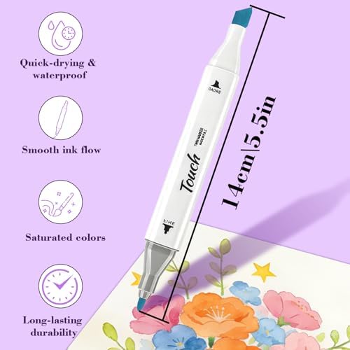 Brush & Chisel Tip Alcohol Markers, 24 Colors Art Markers for Adults, Blendable Drawing Markers with No Bleeding on Paper, Paint Pens Set for Coloring Books, Manga, Card Making
