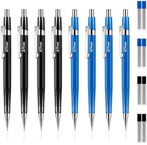 Outus 8 Pcs Metal Mechanical Pencils with Lead Refills, Blue, Black