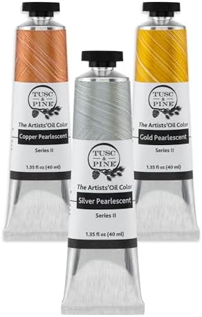 Tusc & Pine Artist Oil Paint - 40 ml Set of 3 - Assorted Metallic Colors - Non-Yellowing, Creamy Consistency, Max Pigment Load, Small Batch Milled Oil Paints Developed for Professional Artists