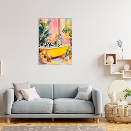 MAXBYE Framed Paint by Numbers Kit for Adults, Zebra in Bathtub Canvas Painting by Number with Wooden Easel, DIY Acrylic Craft Art Kits with Tools for Beginners Gift Home Wall Decor 10×14 in