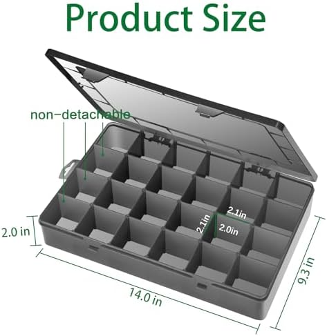 Gbivbe Large 24 Grids Plastic Organizer Box Adjustable Dividers,Clear Storage Box for Jewelry, Art DIY Crafts, Washi Tapes, Beads and Small Parts(Black,3Pack)