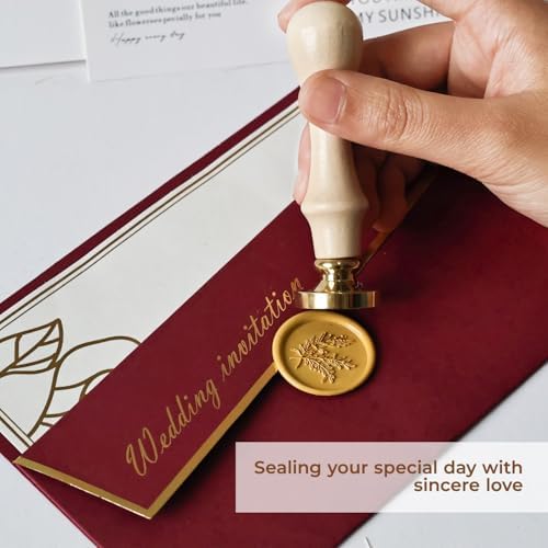 Rosemary Wax Seal Stamp, 3D Embossed Relief Carving Head and Wood Handle for Wax Seal Stamp Kit, Decor ffor Thanksgiving Card/Envelope/Gift Wrap/Wedding Engagement Party Invitation