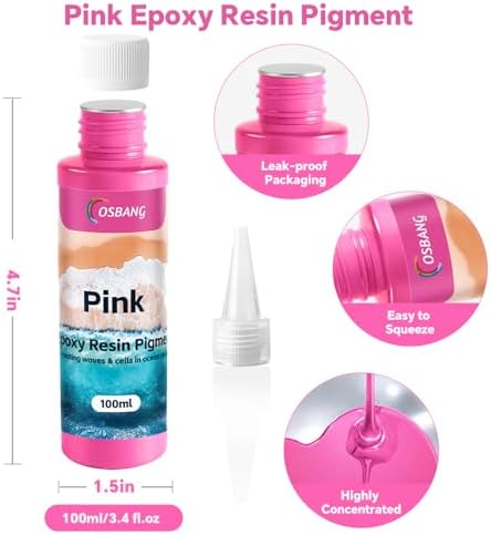 Pink Epoxy Resin Pigment Paste 3.4 fl.oz/100ml High Concentrated Resin Dye for Resin Art River Table Jewelry Making Coasters