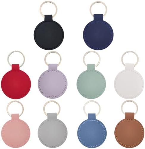 10 Colors Round PU Leather Keychain Blanks Double Side Leather Keychain Kits with Key Rings Sublimation Key Fob Keyring Holder Bulk for DIY Craft Present Making Birthday Gift