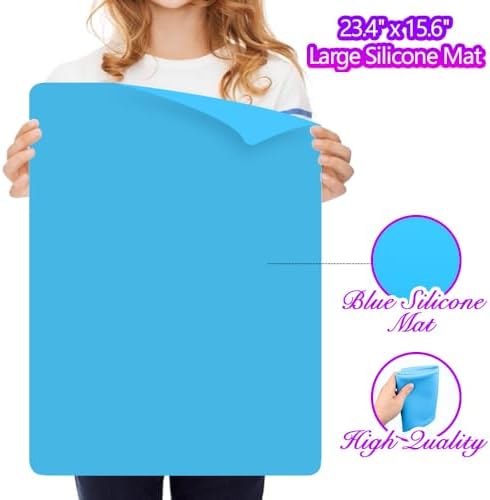 LEOBRO Silicone Mat, 23.4” x 15.6” Blue Silicone Mats for Crafts, Resin Molds, Play Dough Mat, for Resin, Clay, Paint, Arts and Crafts, 1 MM Thick