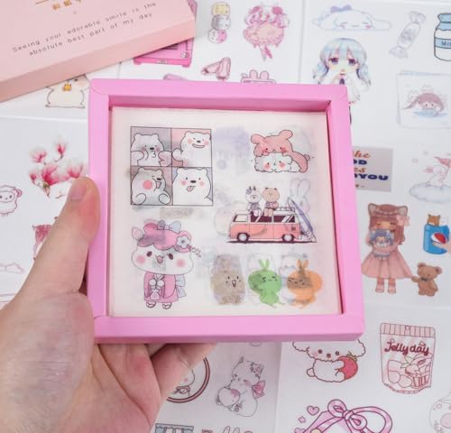 Cute Washi Paper Boxed Stickers Set 50 Sheets - Aesthetic Decorative Sticker for Scrapbooking, Kid DIY Arts Crafts, Album, Bullet Journaling, Junk Journal, Planners, Calendars and Notebook