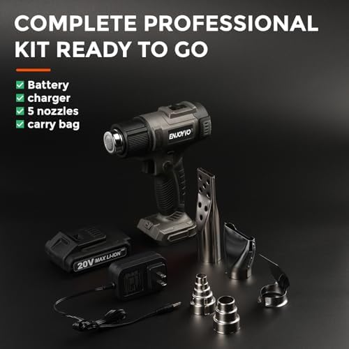 20V Cordless Heat Gun 122-1022F° Variable Temp with Auto Cool-Down, Backlit LCD, Patent Ceramic Core, 5 Nozzles & Carry Bag for Crafts, Vinyl Wrap, Electronics Repair