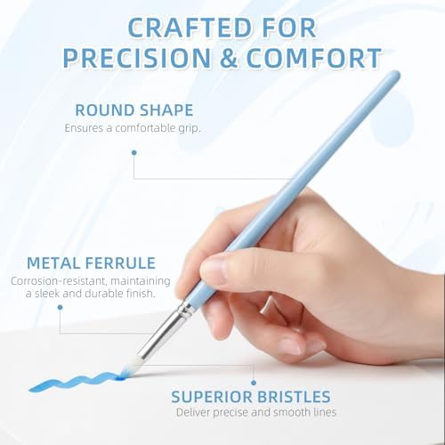 12 Pcs Round Professional Artist Watercolor Paint Brush Set, Blue