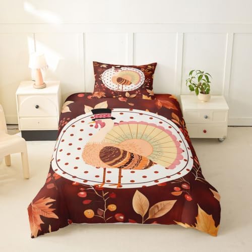 Erosebridal Vintage Farmhouse Rooster Duvet Cover Toddler Size Fall Maple Leaf Berry Bedding Set for Kids Boys Girls Warm Autumn Harvest Comforter Cover Thanksgiving Artwork Bedclothes Room Decor