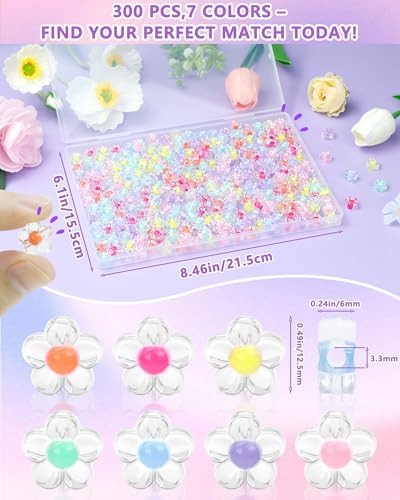 FIVEIZERO Flower Charms, 300PCS Acrylic Colorful Transparent Bead