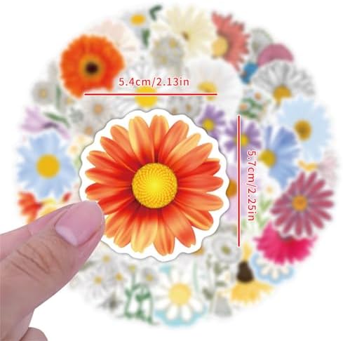 Cute Daisy Flower Stickers.55Pcs Beautiful Plants Vinyl Waterproof Flower Stickers for Water Bottles Laptop Luggage Journaling,Party Rewards Decals for Teens Adults Gifts,Scrapbook(Colourful-K8)