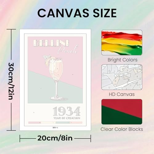 Amaieuin 6 Pack Paint by Numbers Kit for Adults Beginner,Cocktail Paint by Number Adult,Easy Adult Paint by Numbers for Home Decor Gift 12x8in