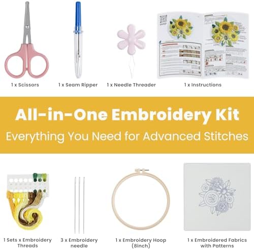 HTVRONT 3D Sunflower Embroidery Kit for Beginners