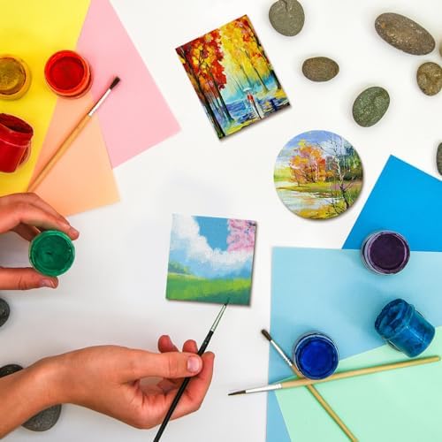 Saysurey 24 Pack Mini Magnetic Canvas Panel Canvas Boards for Painting Magnetic Boards for Fridge Multi Shape Round Square Rectangle for Fridge Locker Art Paints Crafts DIY